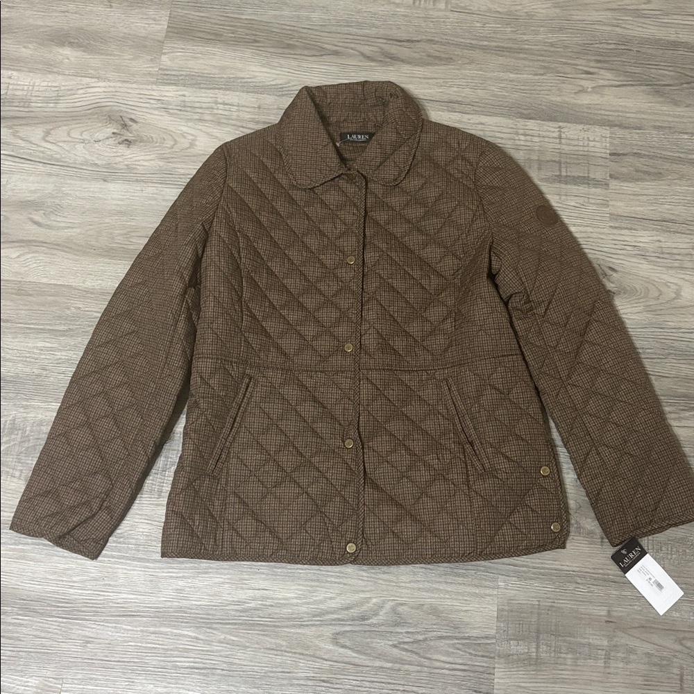 Lauren Ralph Lauren Quilted San Brown Mini Check Jacket NWT - Picture 2 of 15